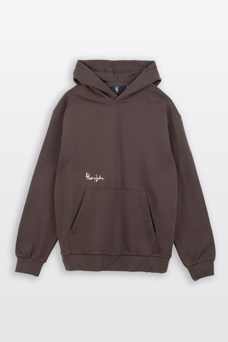 Brązowa bluza REGULAR z kapturem z autorską grafiką z tyłu