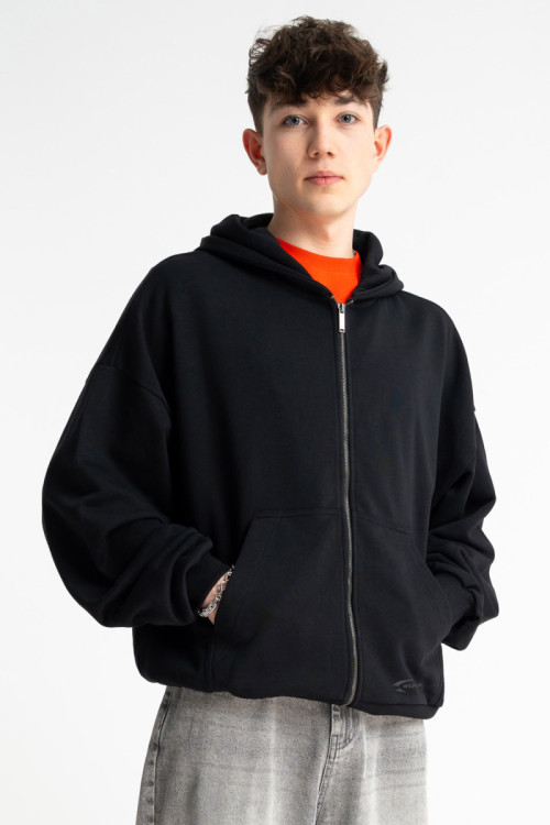 Czarna bluza BOXY z kapturem z minimalistycznym nadrukiem