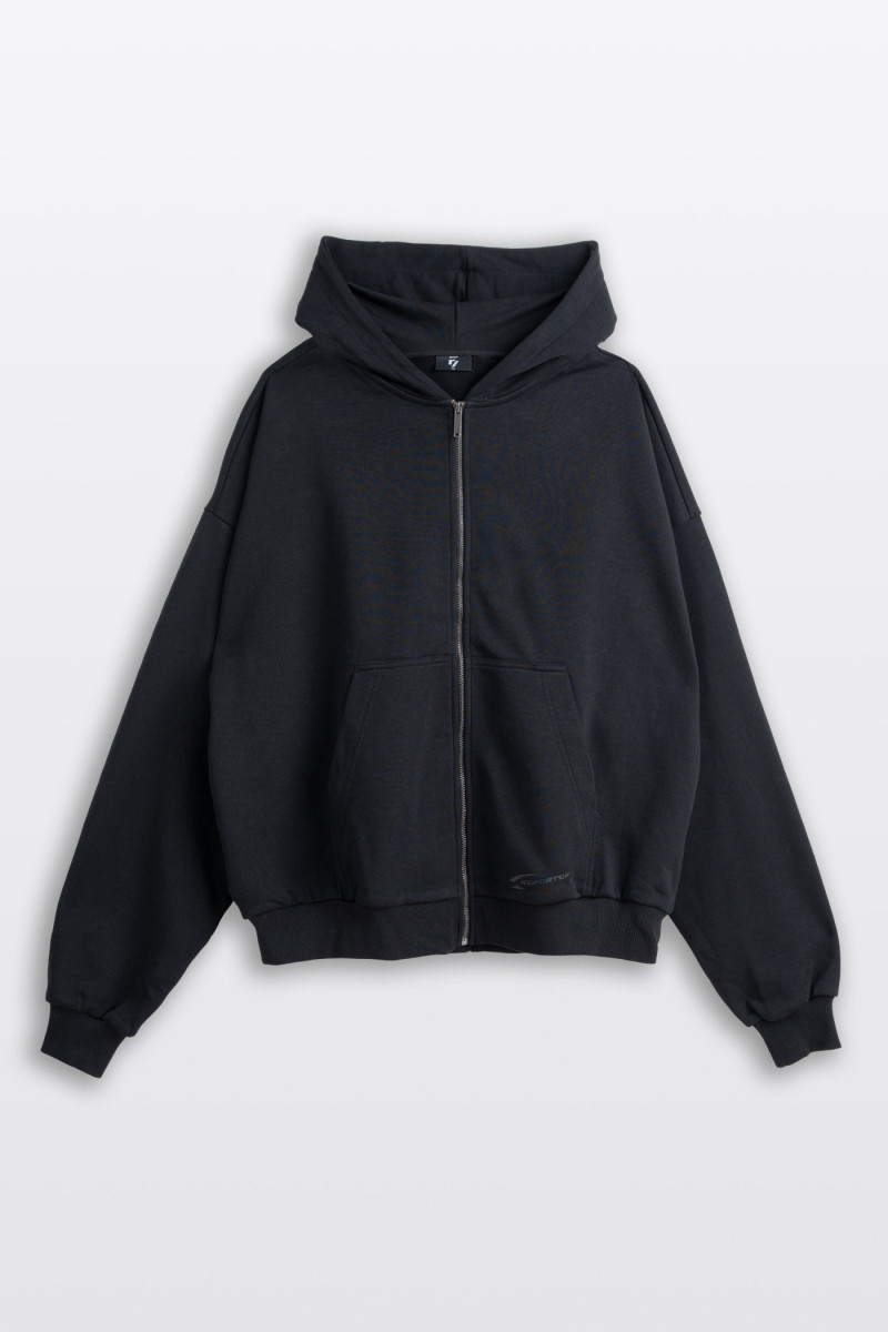 Czarna bluza BOXY z kapturem z minimalistycznym nadrukiem