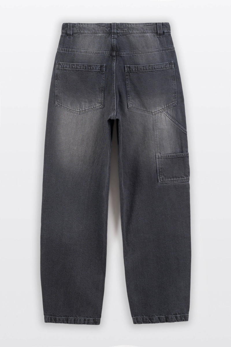 Ciemnoszare spodnie jeansowe BAGGY z efektem sprania