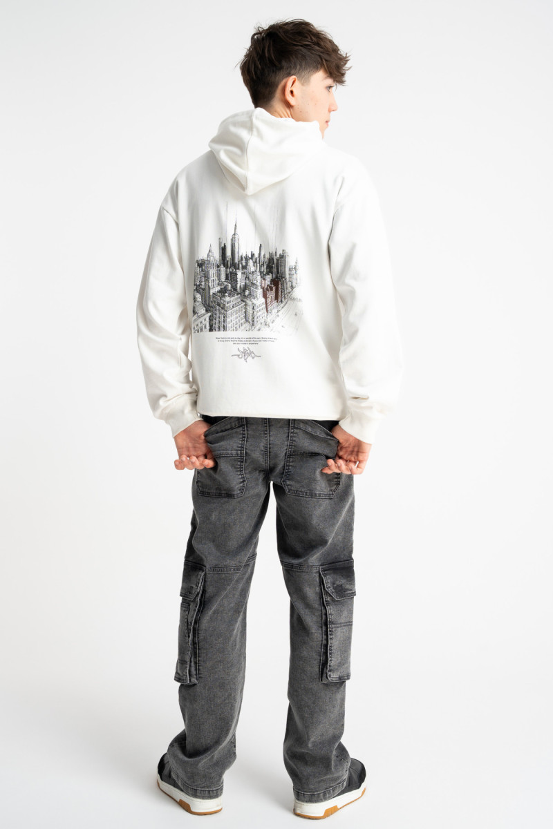 Szare spodnie jeansowe typu CARGO z efektem sprania