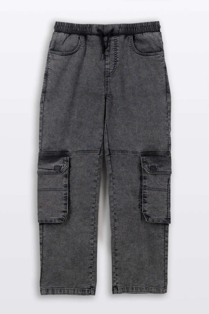 Szare spodnie jeansowe typu CARGO z efektem sprania