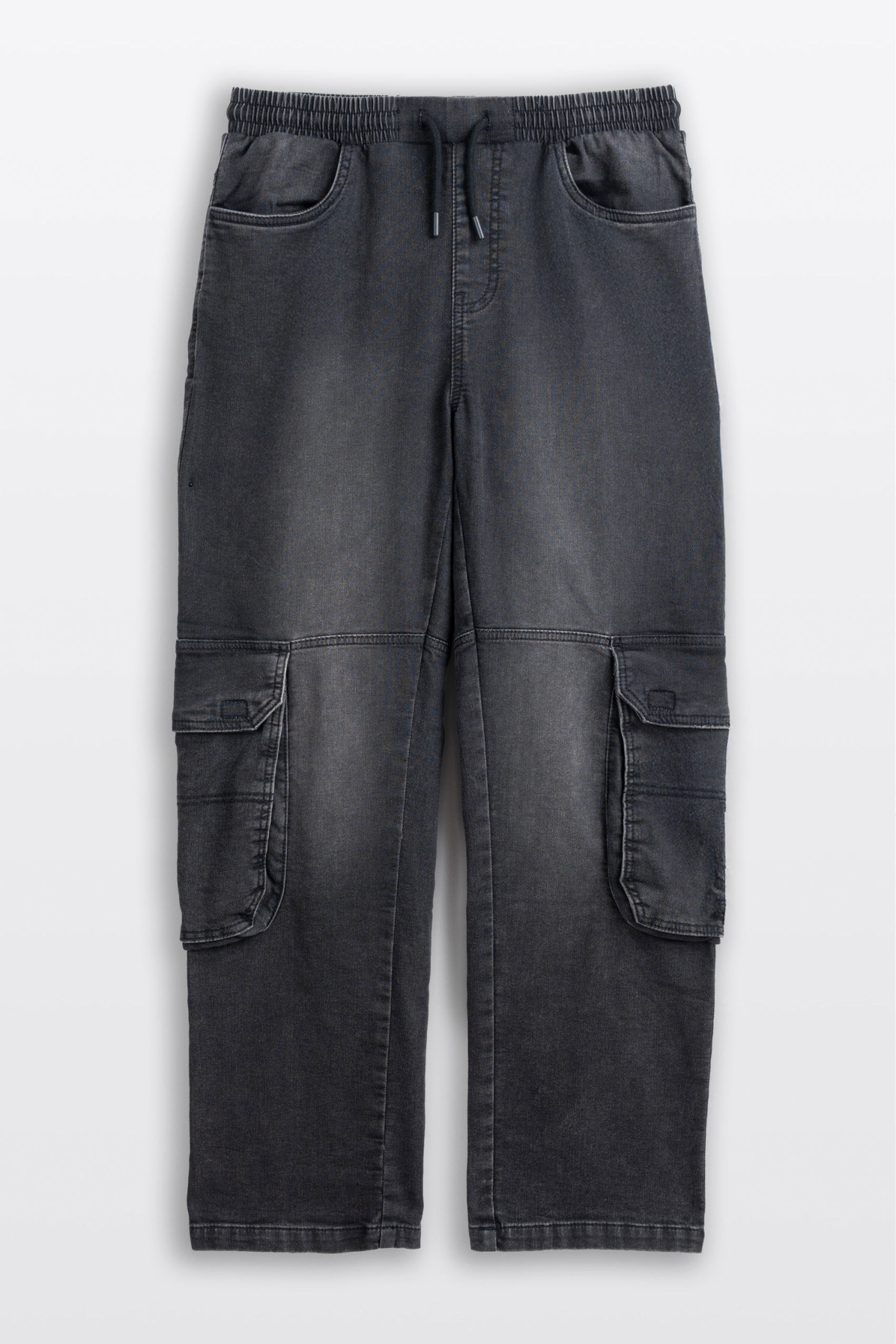 Ciemnoszare spodnie jeansowe typu CARGO z efektem sprania