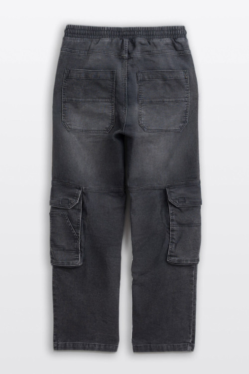 Ciemnoszare spodnie jeansowe typu CARGO z efektem sprania