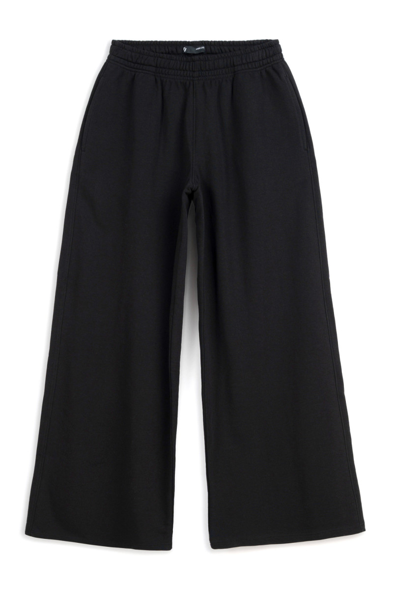 Czarne spodnie dresowe WIDE LEG bez nadruków, czarny