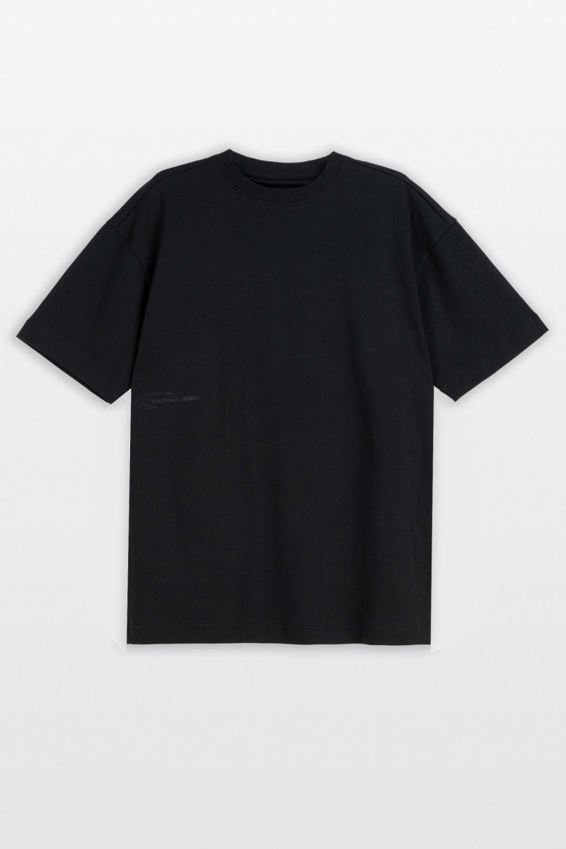 Czarny t-shirt LOOSE z minimalistycznym nadrukiem