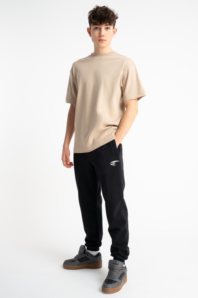 Beżowy t-shirt LOOSE z minimalistycznym nadrukiem