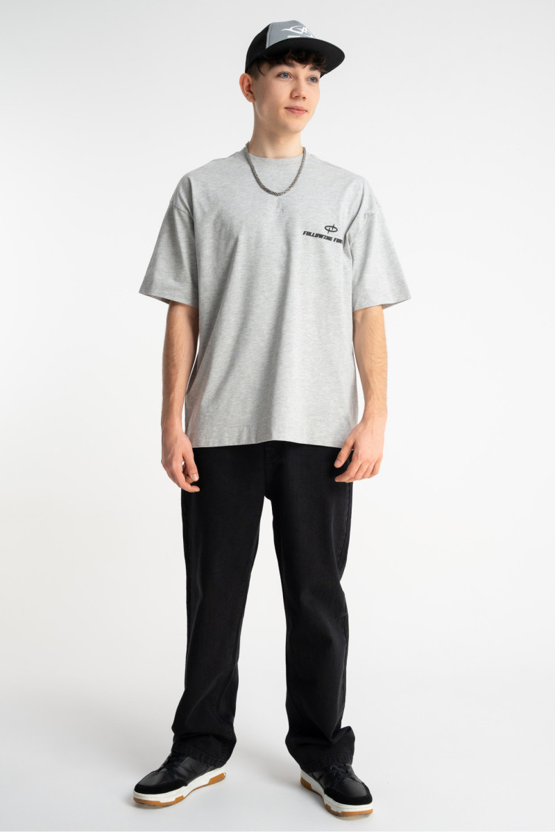 Szary t-shirt OVERSIZE z autorską grafiką z przodu