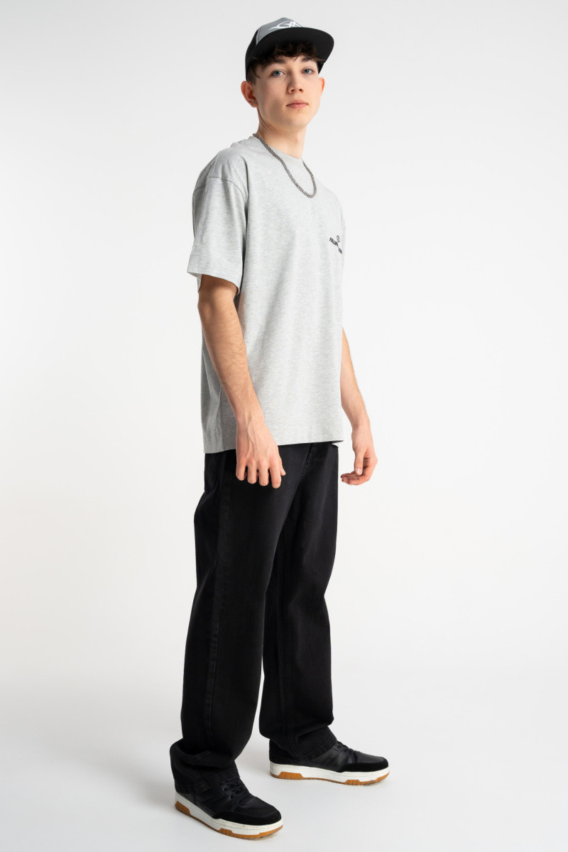 Szary t-shirt OVERSIZE z autorską grafiką z przodu