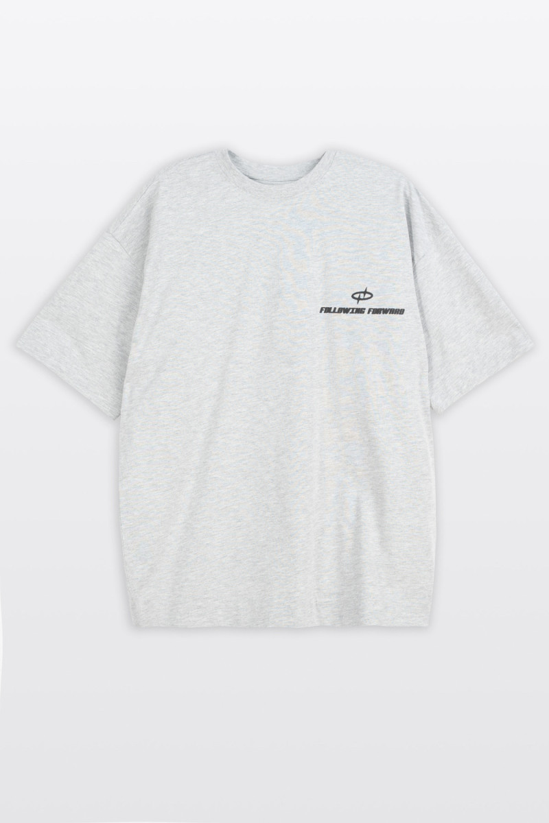 Szary t-shirt OVERSIZE z autorską grafiką z przodu