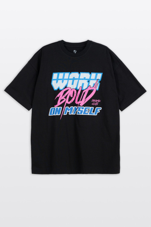 Czarny t-shirt OVERSIZE z autorską grafiką z przodu