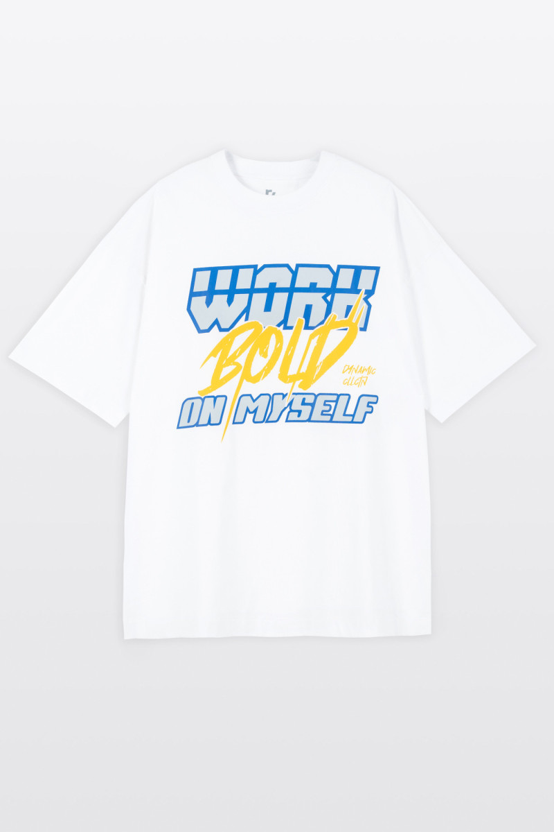 Biały t-shirt OVERSIZE z autorską grafiką z przodu