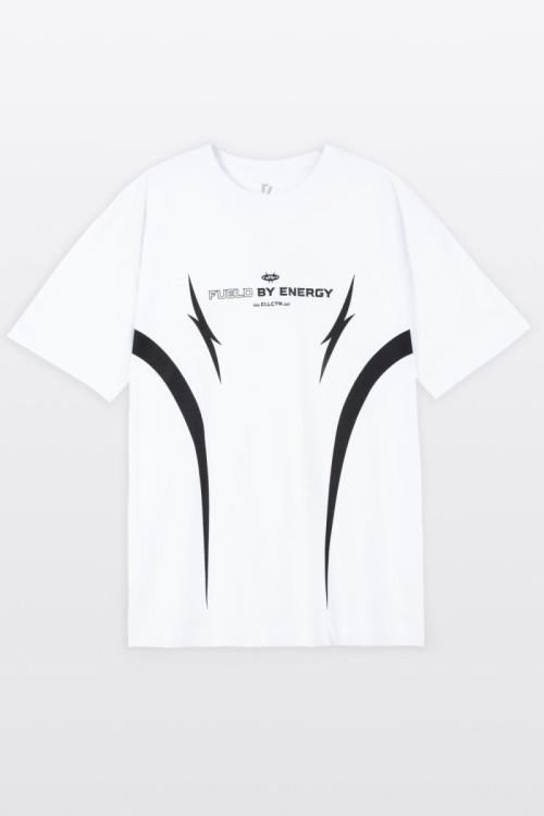 Biały t-shirt LOOSE z nadrukiem z przodu