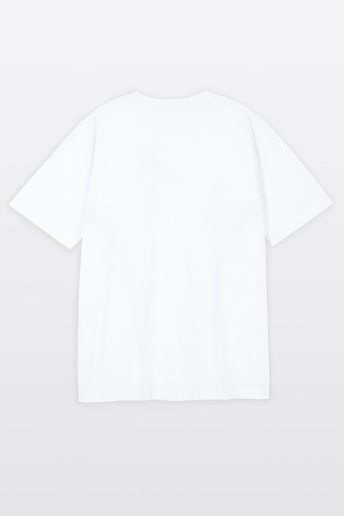 Biały t-shirt LOOSE z nadrukiem z przodu