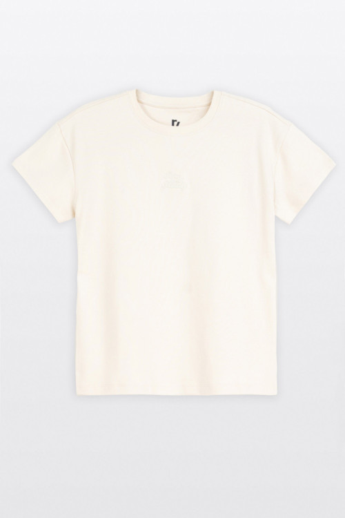 Kremowa bluzka REGULAR z krótkimi rękawami z minimalistycznym haftem