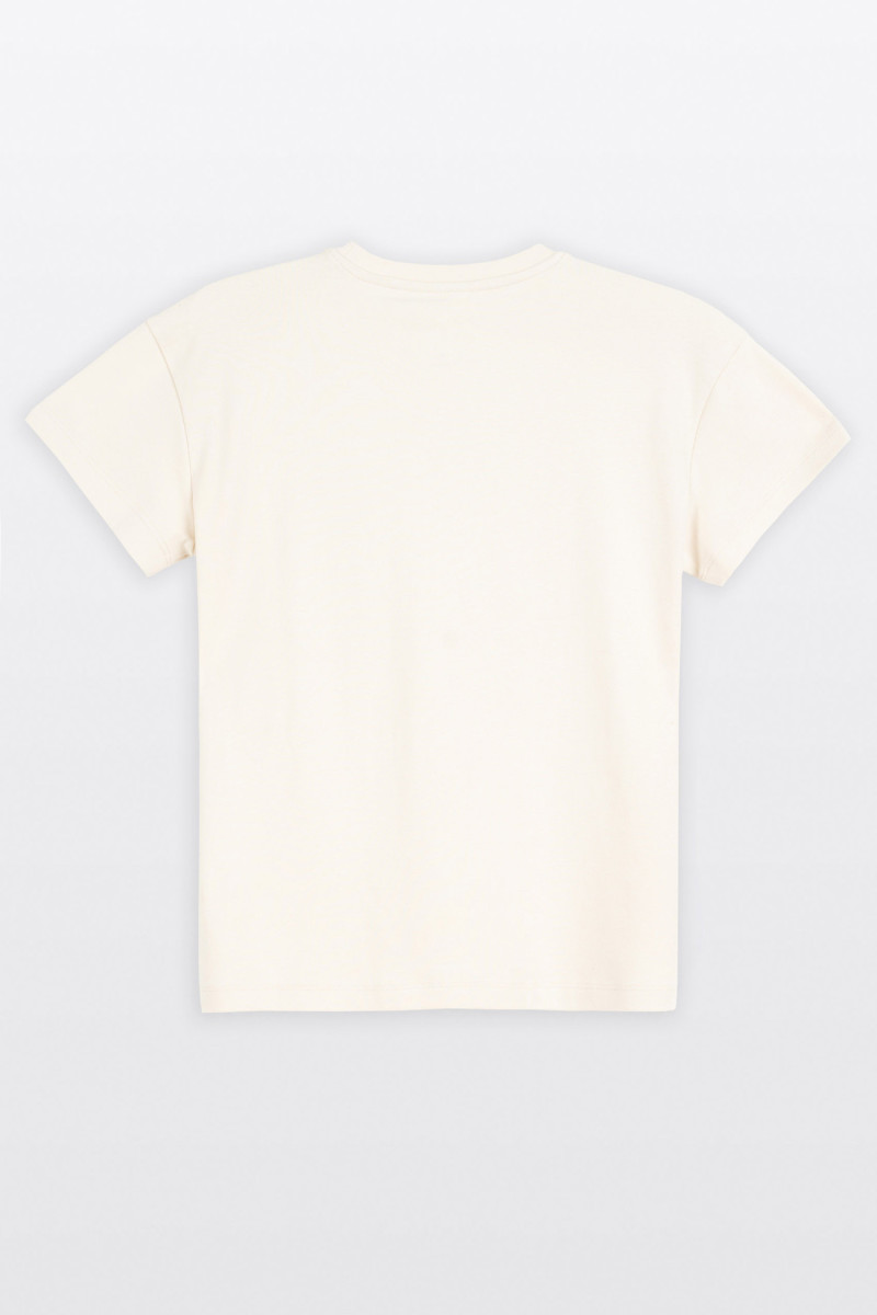 Kremowa bluzka REGULAR z krótkimi rękawami z minimalistycznym haftem
