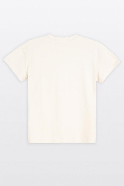 Kremowa bluzka REGULAR z krótkimi rękawami z minimalistycznym haftem
