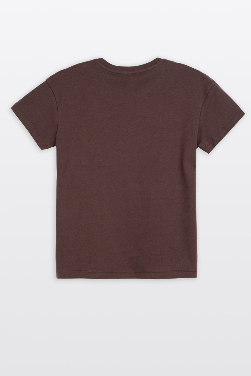 Brązowa bluzka REGULAR z krótkimi rękawami z minimalistycznym haftem