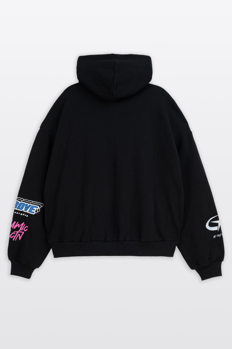 Czarna bluza BOXY z kapturem z autorską grafiką z przodu