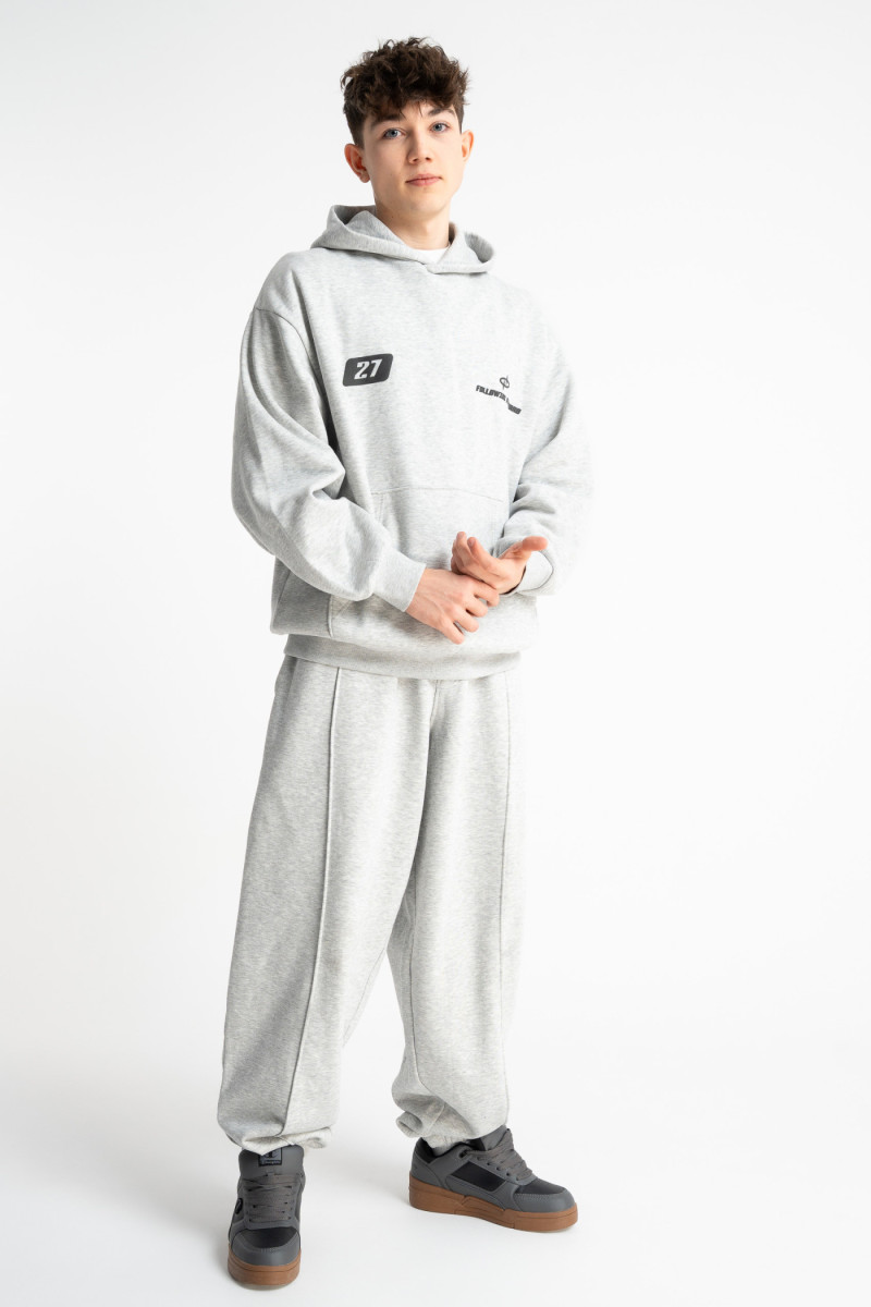 Szara bluza OVERSIZE z kapturem z autorską grafiką z tyłu