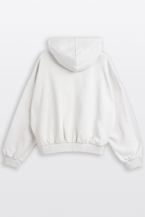 Jasnoszara bluza BOXY z kapturem  minimalistycznym haftem