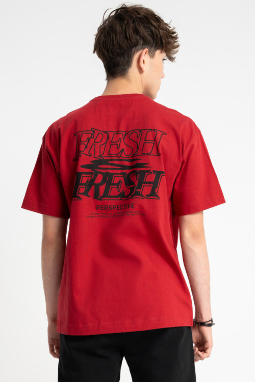 Czerwony t-shirt LOOSE z autorską grafiką z tyłu