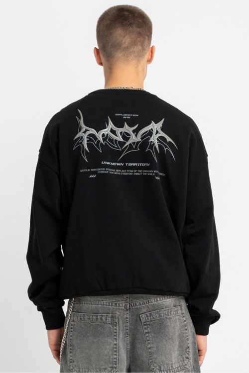 Czarna bluza bez kaptura BOXY z autorską grafiką z tyłu