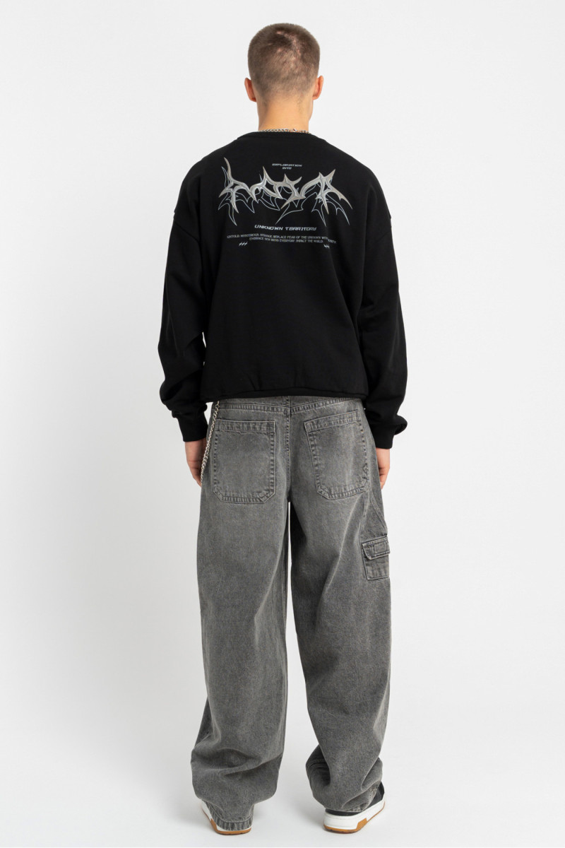 Czarna bluza bez kaptura BOXY z autorską grafiką z tyłu