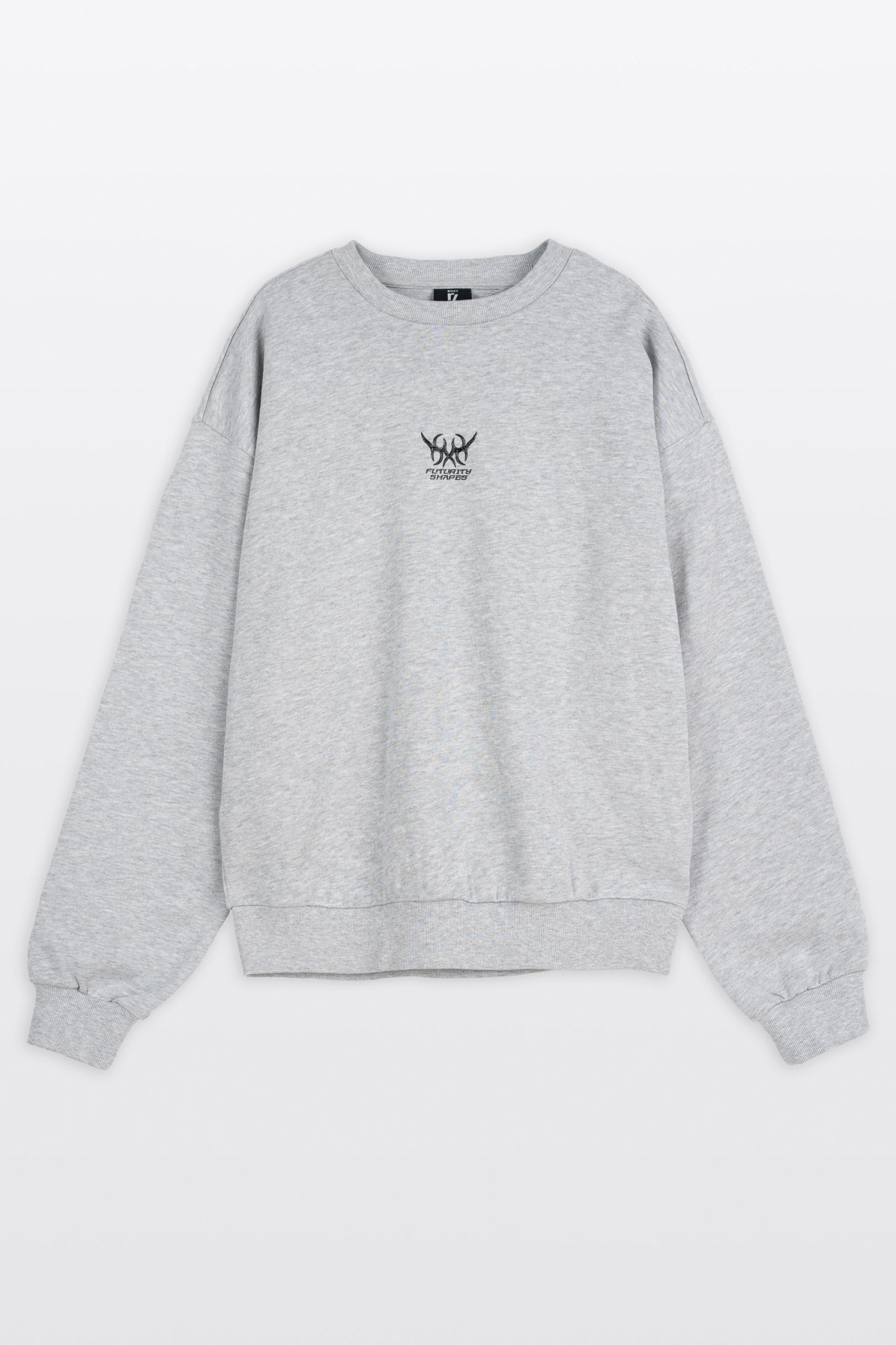 Bluza bez kaptura BOXY szary melanż z autorską grafiką z tyłu