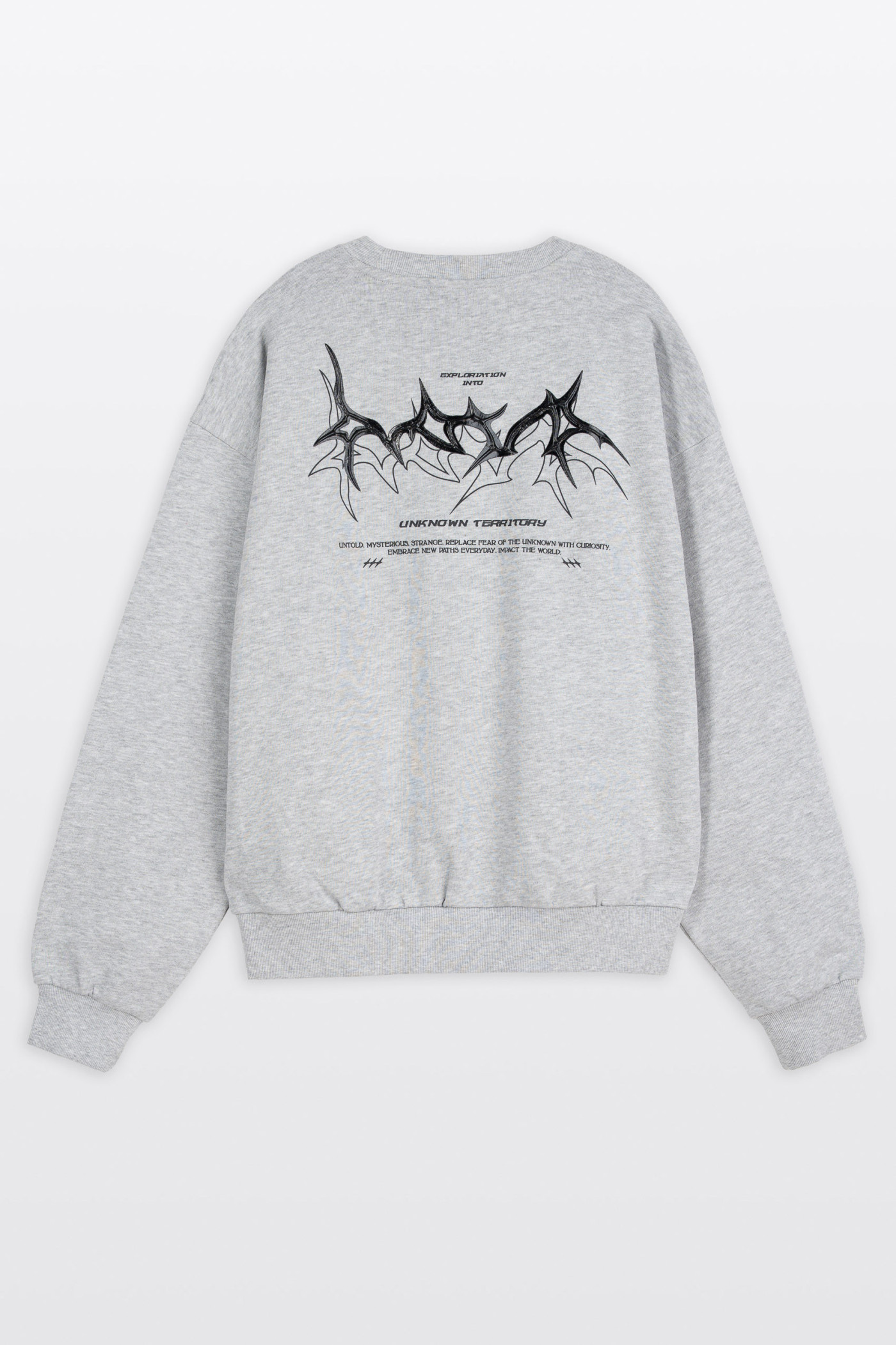 Bluza bez kaptura BOXY szary melanż z autorską grafiką z tyłu