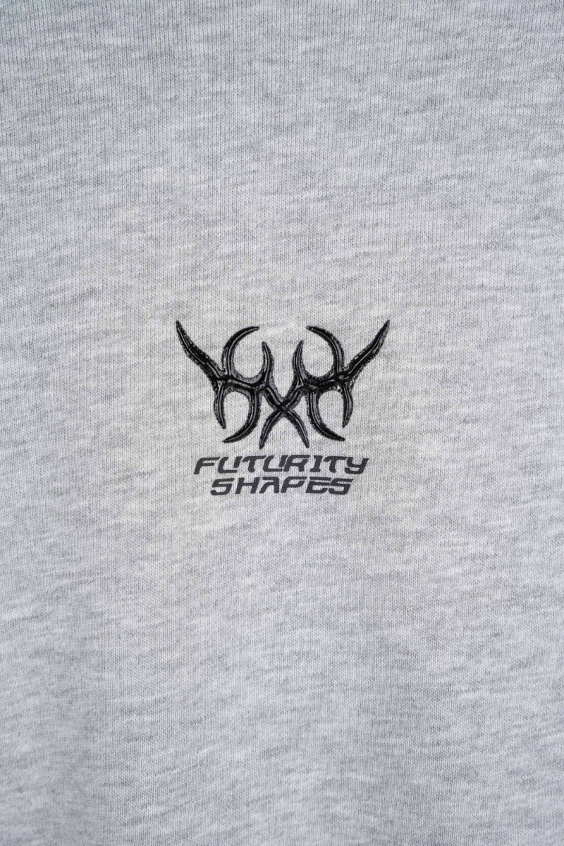 Bluza bez kaptura BOXY szary melanż z autorską grafiką z tyłu