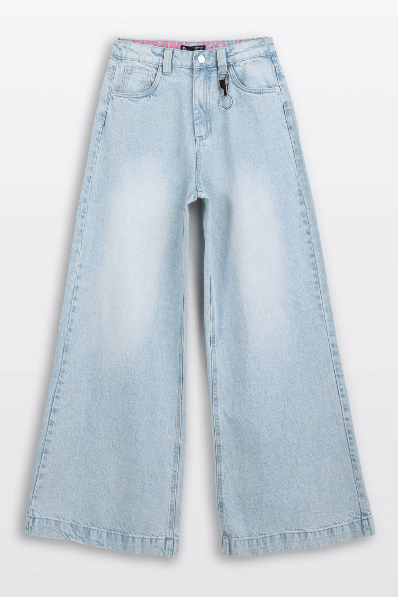 Jasnoniebieskie spodnie jeansowe WIDE LEG z efektem sprania