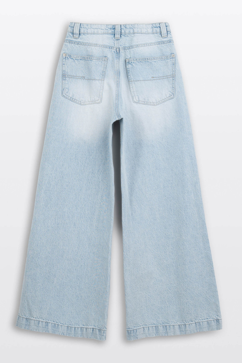 Jasnoniebieskie spodnie jeansowe WIDE LEG z efektem sprania