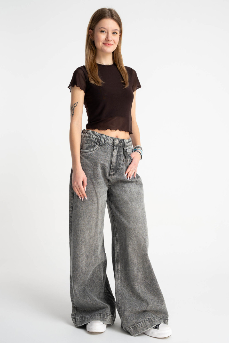 Szare spodnie jeansowe WIDE LEG z efektem sprania, Rozmiar - 140, Kolor - Szary