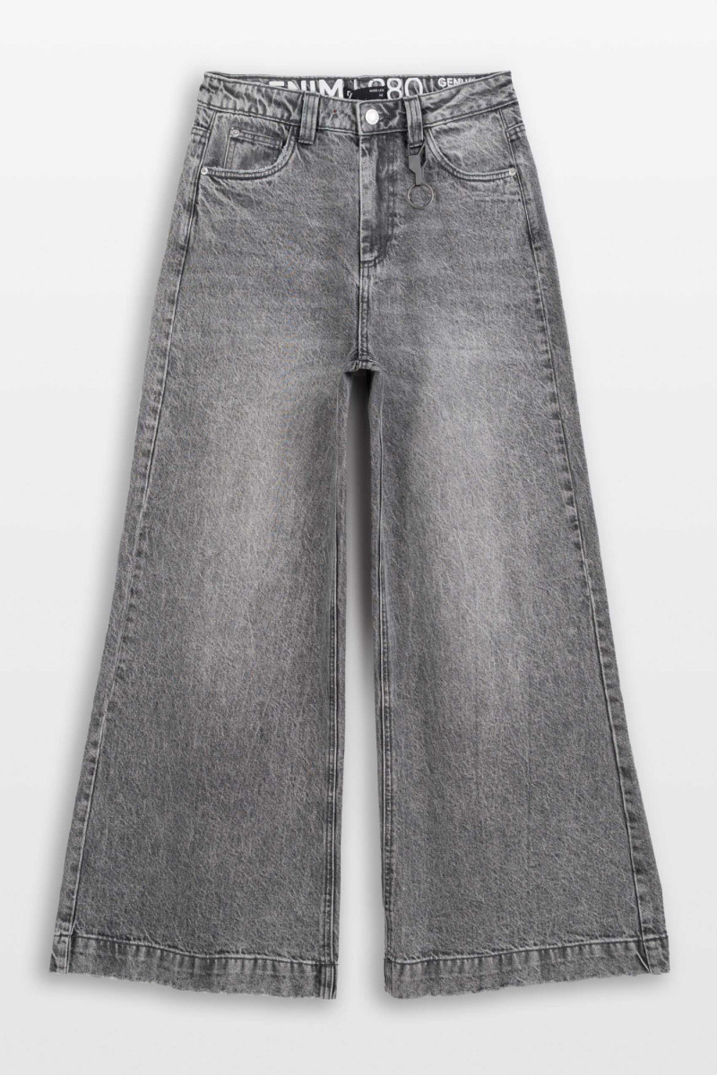 Szare spodnie jeansowe WIDE LEG z efektem sprania