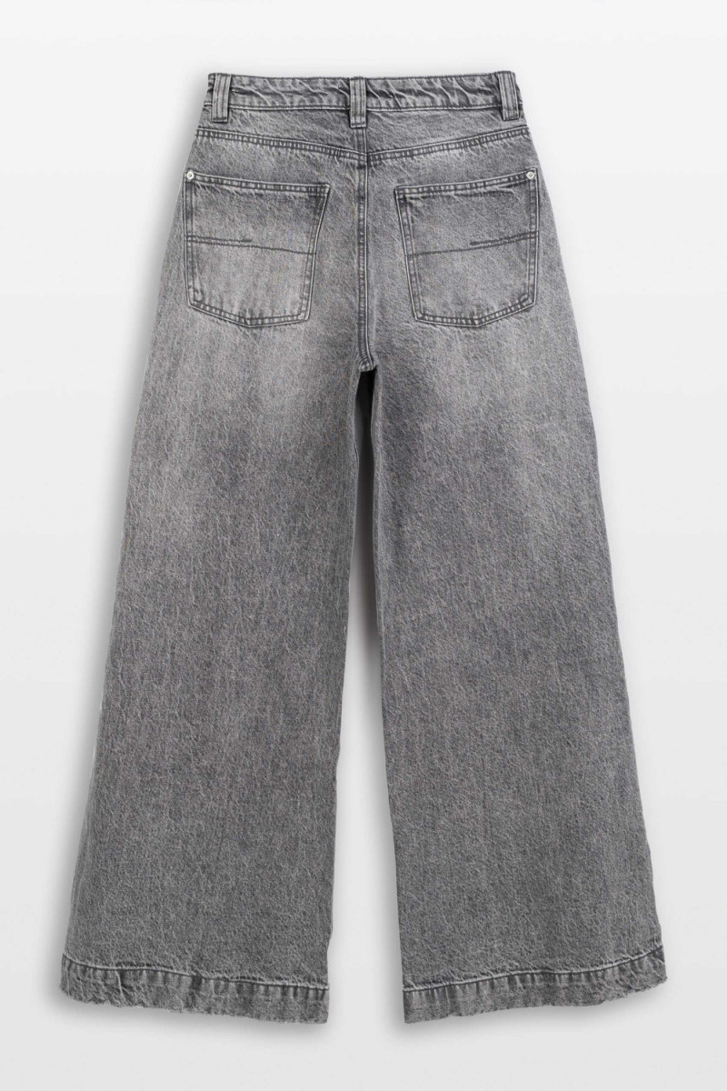 Szare spodnie jeansowe WIDE LEG z efektem sprania