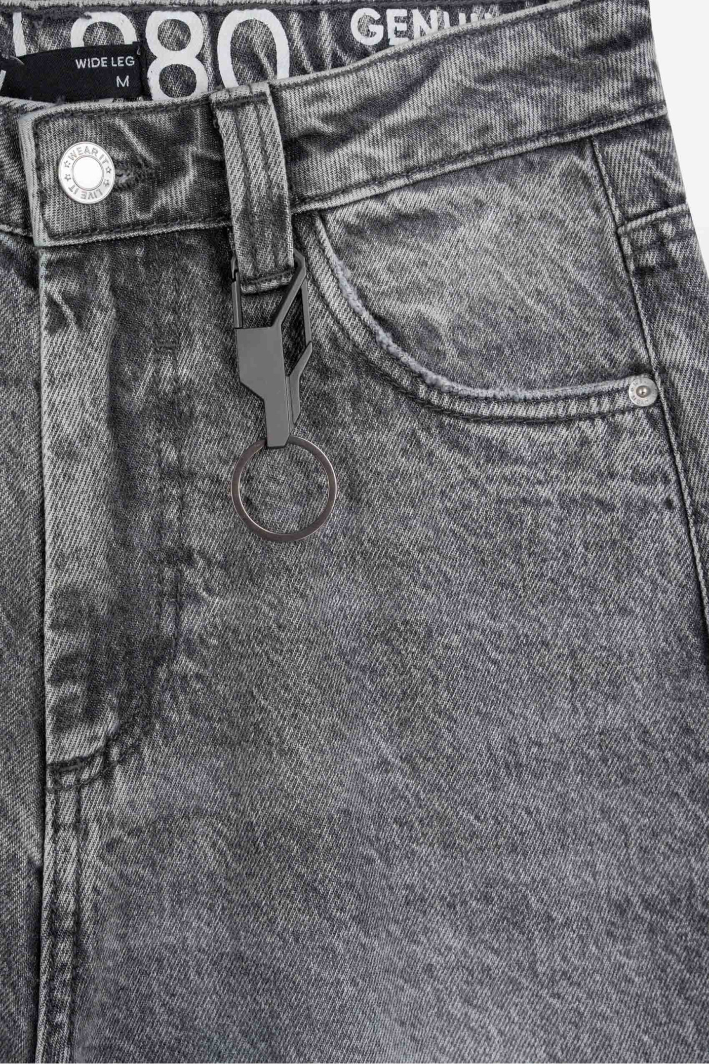 Szare spodnie jeansowe WIDE LEG z efektem sprania