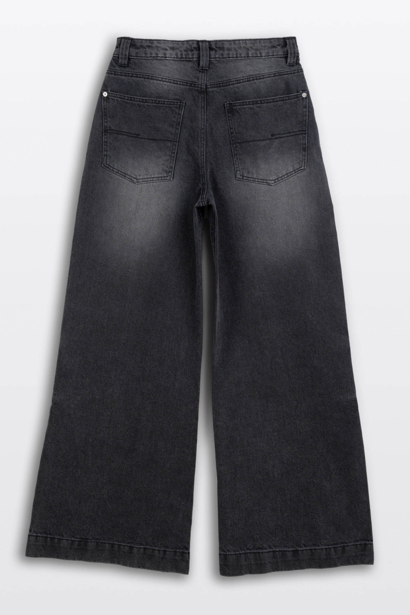 Czarne spodnie jeansowe WIDE LEG z efektem sprania