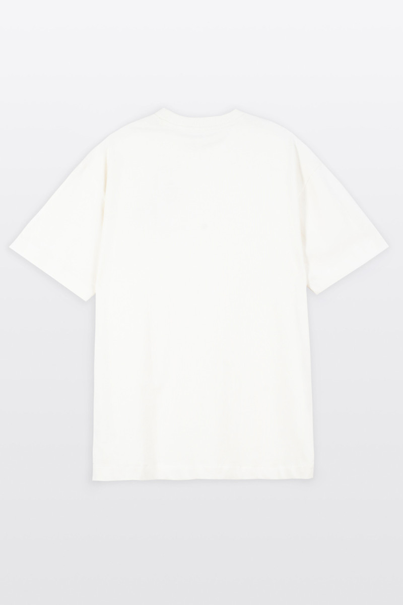 Kremowy t-shirt LOOSE z minimalistycznym nadrukiem