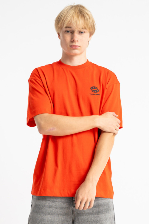 Czerwony t-shirt LOOSE z minimalistycznym nadrukiem