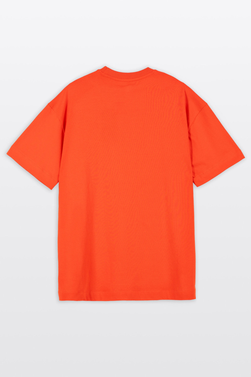 Czerwony t-shirt LOOSE z minimalistycznym nadrukiem