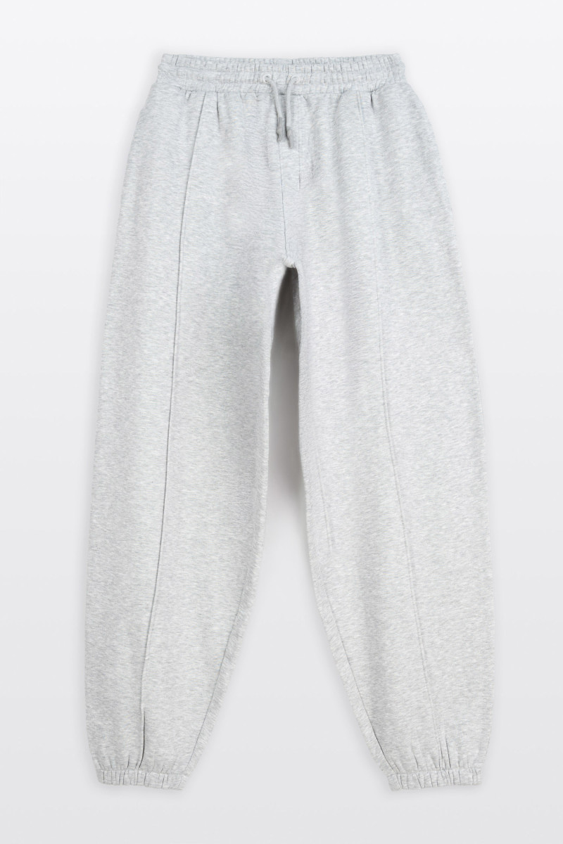 Szare spodnie dresowe BAGGY z przeszyciami na nogawce
