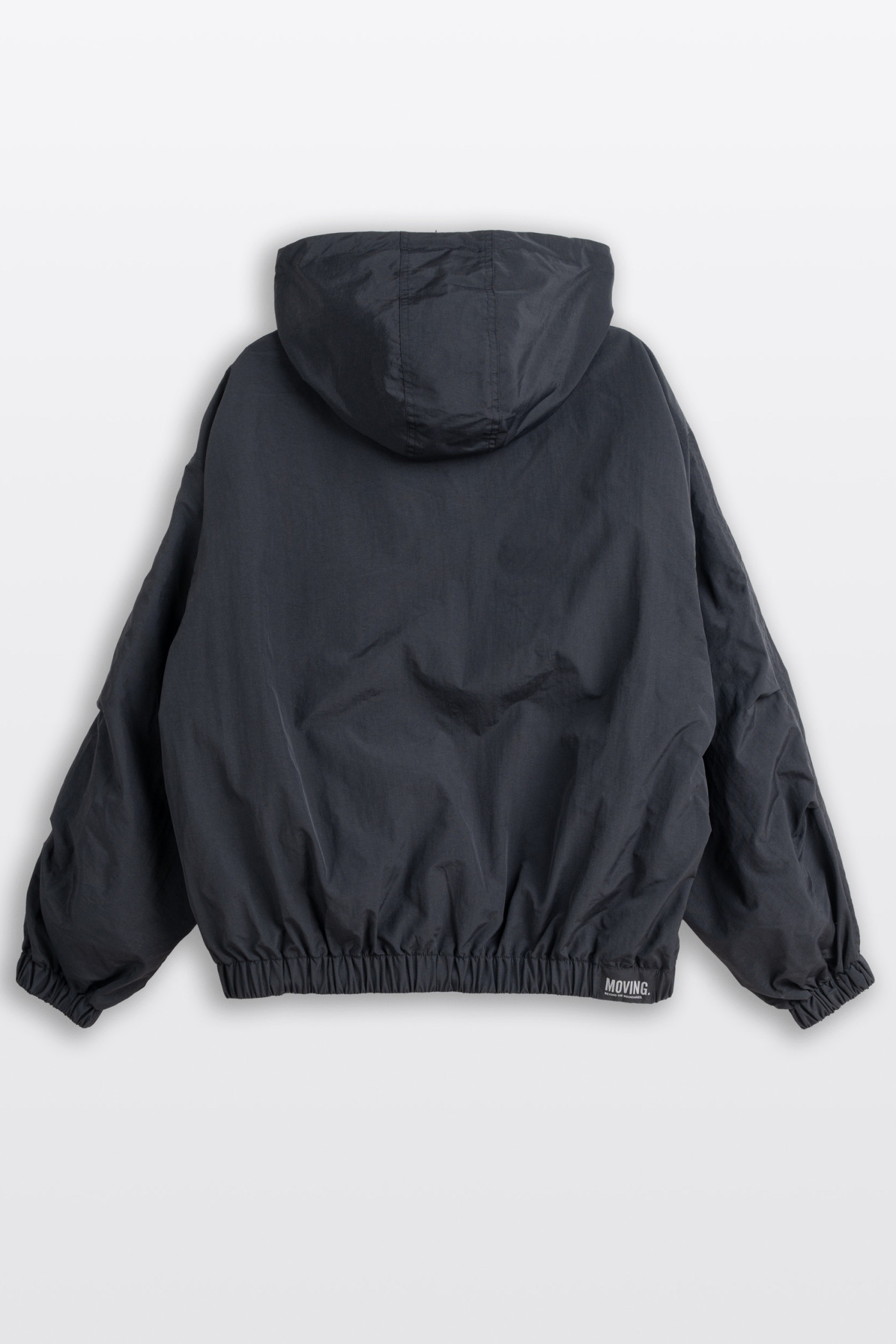 Czarna kurtka przejściowa z kapturem z minimalistycznym nadrukiem