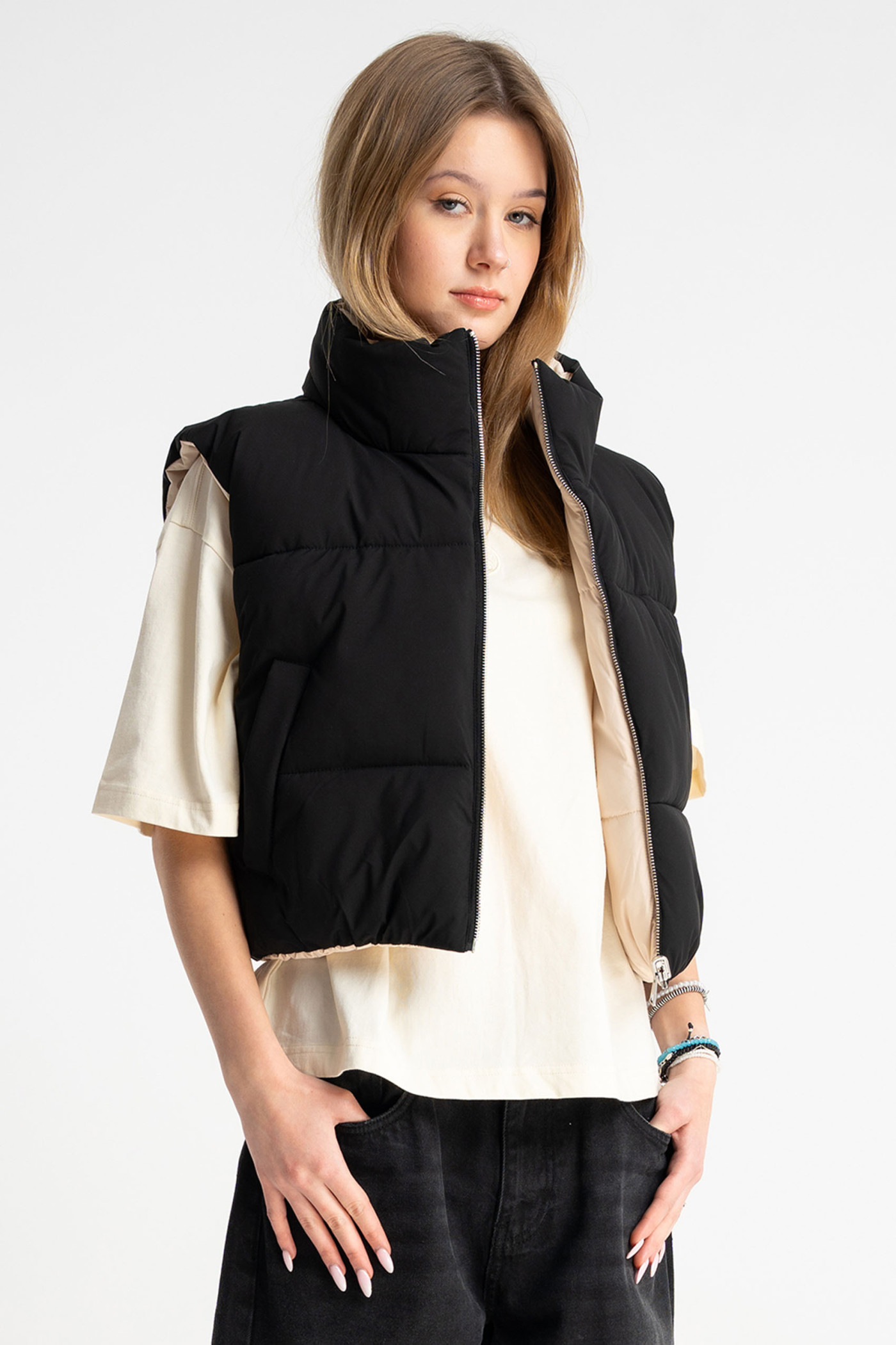 Dwustronny pikowany bezrękawnik