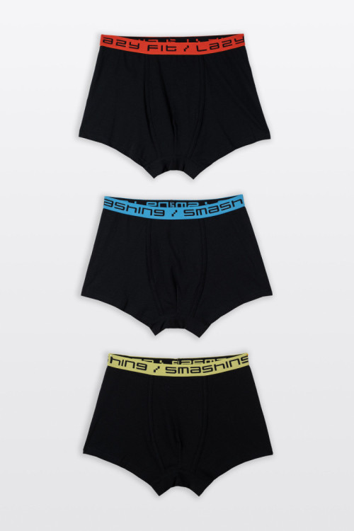 Czarne bokserki z kolorową gumą 3-PAK