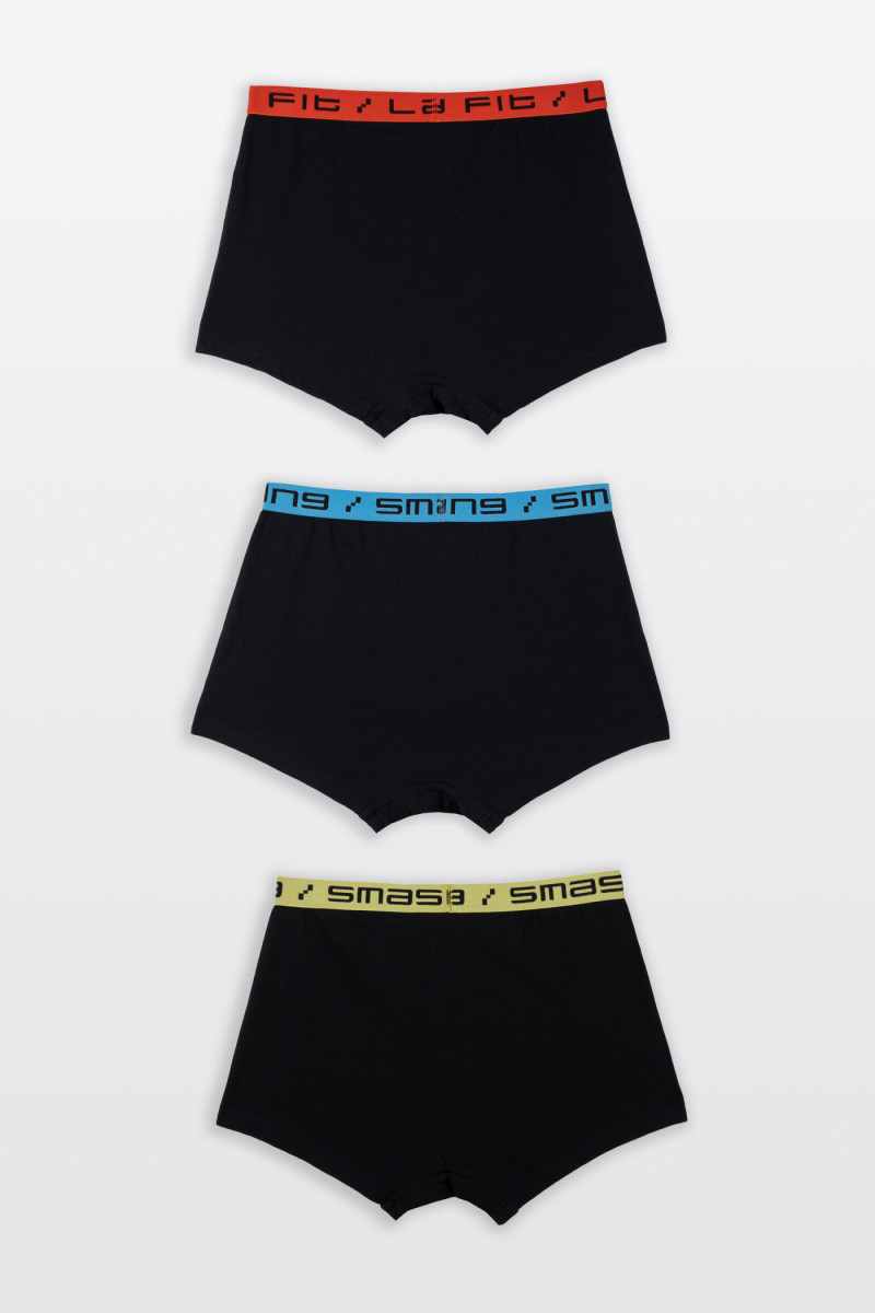 Czarne bokserki z kolorową gumą 3-PAK
