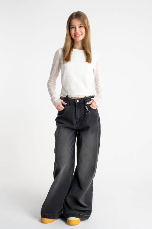 Czarne spodnie jeansowe WIDE LEG z efektem sprania