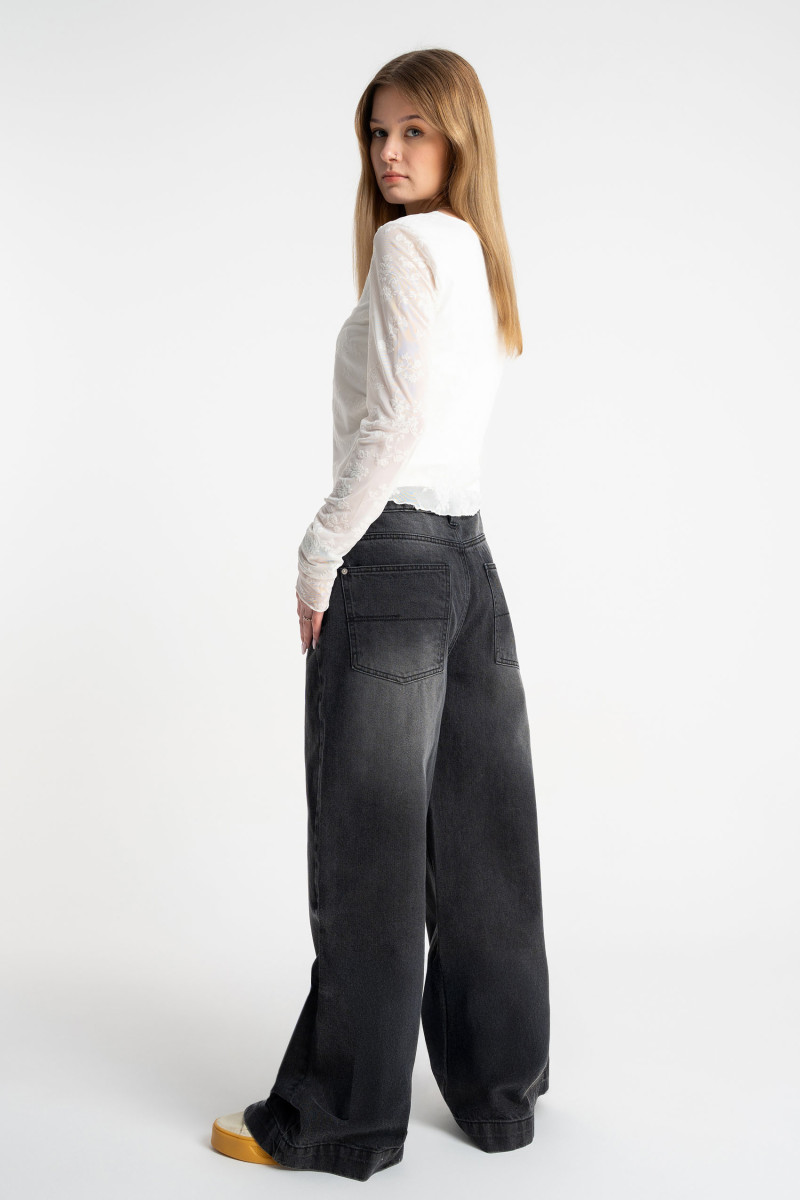 Czarne spodnie jeansowe WIDE LEG z efektem sprania