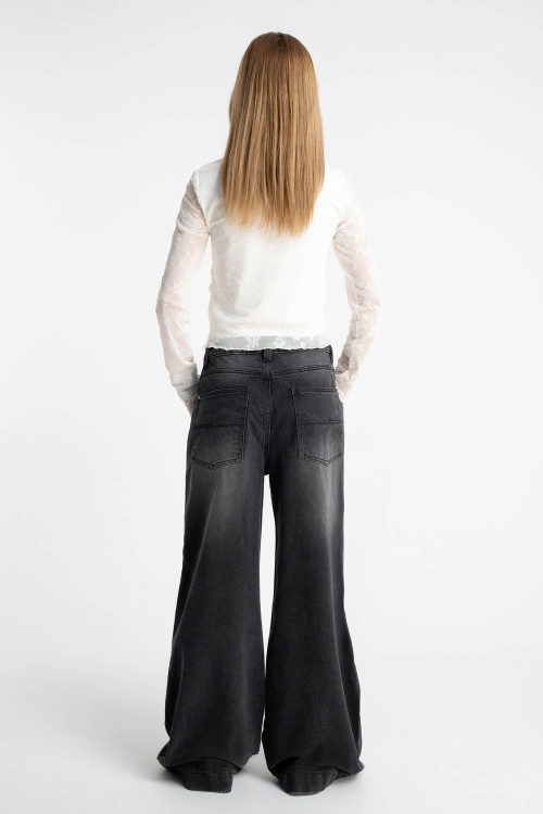 Czarne spodnie jeansowe WIDE LEG z efektem sprania