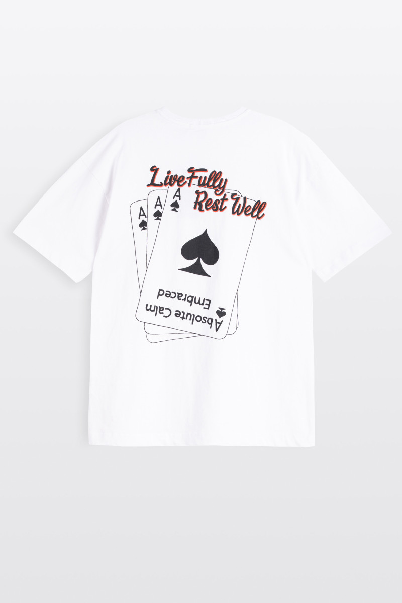 Biały t-shirt LOOSE z autorską grafiką z tyłu